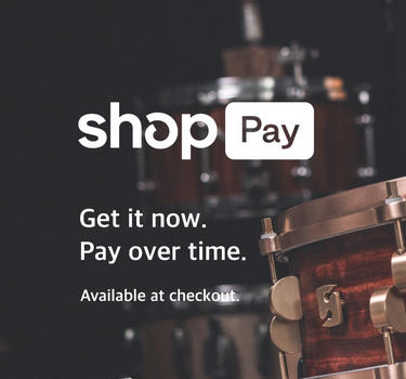 Drums with Shop Pay promotional text overlay